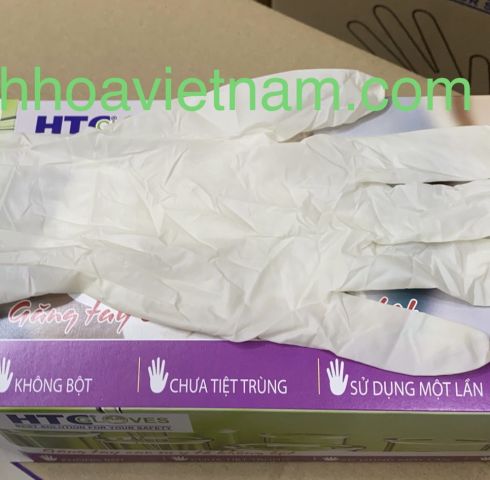 Găng tay y tế KHÔNG BỘT Latex HTC Gloves màu trắng 1 hộp 100 chiếc (50 đôi)