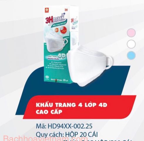 Khẩu trang kháng khuẩn 4 lớp 3Hmask 1 hộp 20 cái